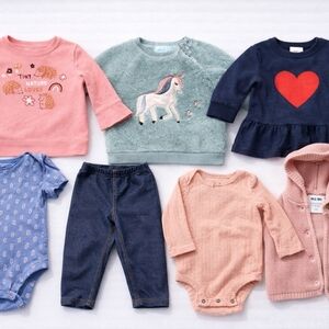 9M Baby Girl Clothing Bundle | Cozy Fall Winter Tops Bodysuits Sweater Jeans (7